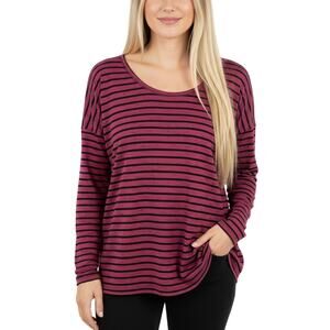 Free People We The Free Striped Oversized Long Sleeve Top Raspberry Black Small